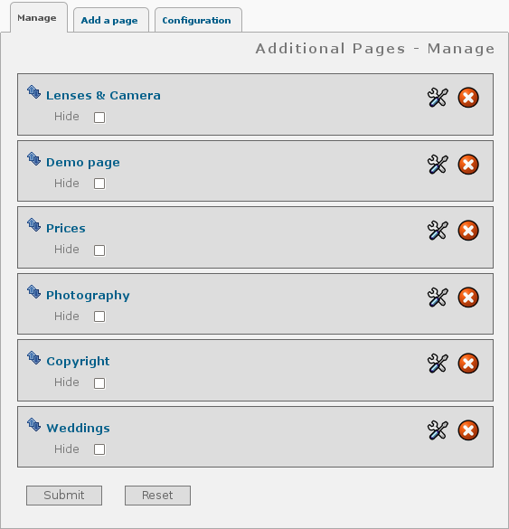 Additionnal Pages plugin for Piwigo, manage your pages