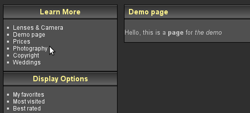 Additionnal Pages plugin for Piwigo, example of demo page